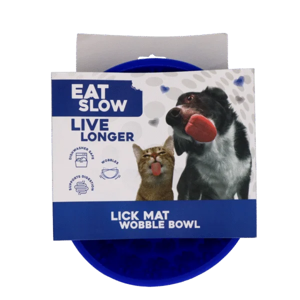 Bol antiînfulecare pentru câini, cu bază rotundă și proeminențe, Ø 17 cm, albastru – Eat Slow Live Longer Lick Mat Wobble Bowl