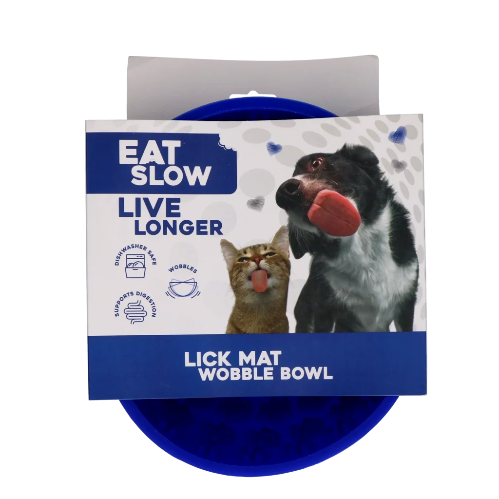 Bol antiînfulecare pentru câini, cu bază rotundă și proeminențe, Ø 17 cm, albastru – Eat Slow Live Longer Lick Mat Wobble Bowl - imagine 1