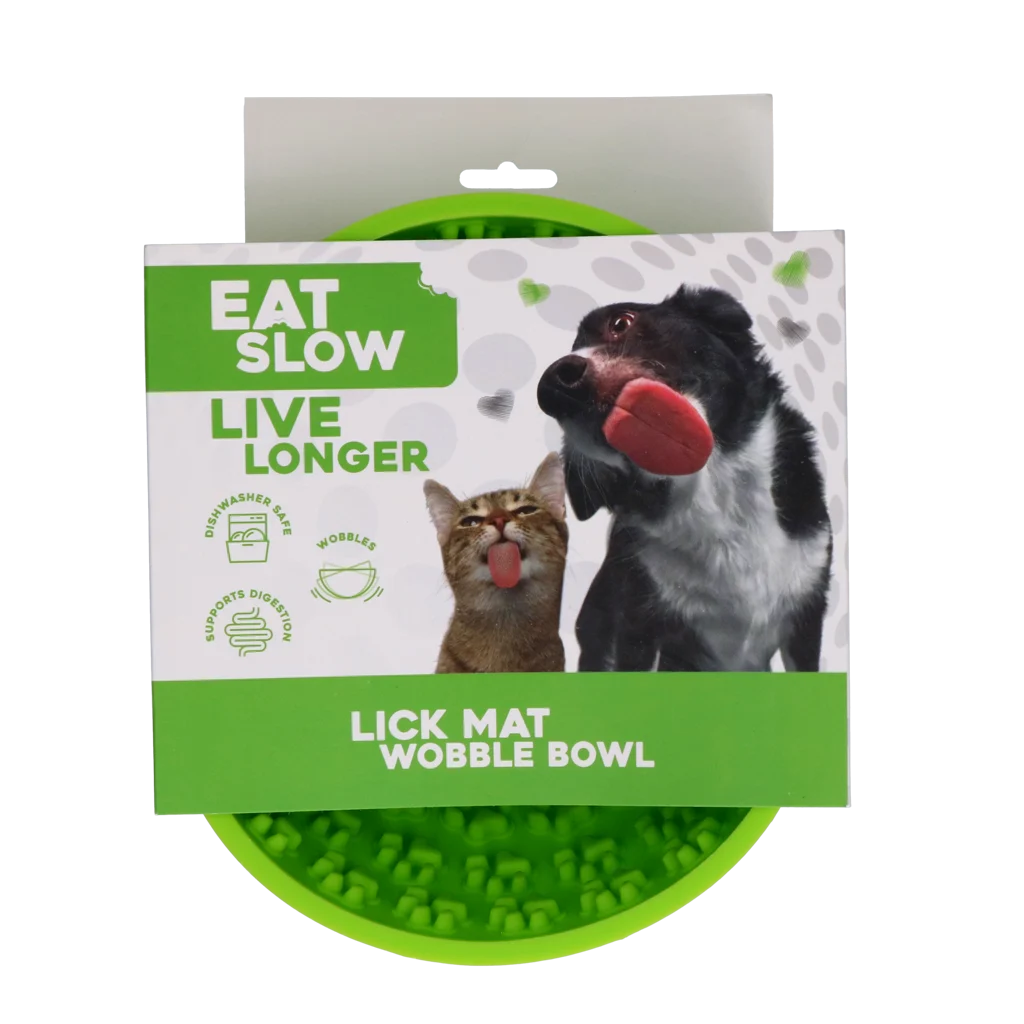 Bol antiînfulecare pentru câini cu bază rotunjită și protuberanțe, Ø 17 cm, verde – Eat Slow Live Longer Lick Mat Wobble Bowl - imagine 1