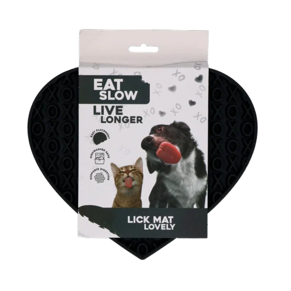 Covoraș de lins pentru câini, în formă de inimă, cu model XO, 19 x 23 cm, gri – Eat Slow Live Longer Lick Mat Lovely Heart