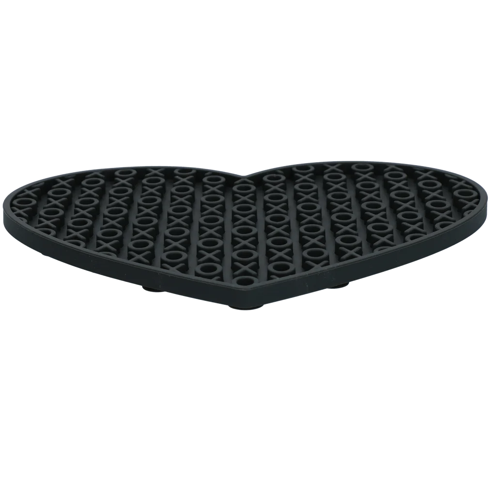 Covoraș de lins pentru câini, în formă de inimă, cu model XO, 19 x 23 cm, gri – Eat Slow Live Longer Lick Mat Lovely Heart - imagine 2