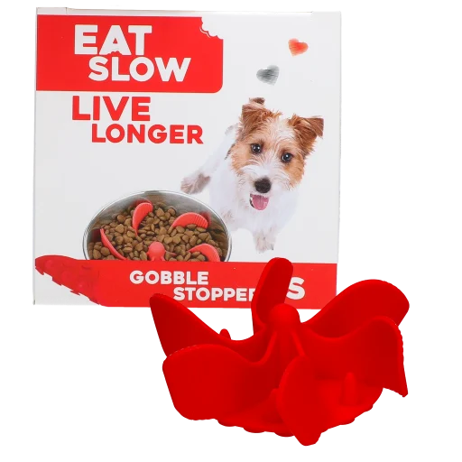 Inserție antiînfulecare pentru bolul câinelui, cu ventuze, roșu S, diametrul bazei 9,5 cm – Eat Slow Live Longer Gobble Stopper - imagine 1