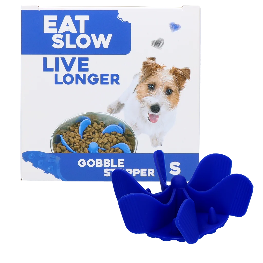 Accesoriu antiînfulecare pentru bolul câinelui, cu ventuze, albastru S, diametrul bazei 9,5 cm – Eat Slow Live Longer Gobble Stopper - imagine 1