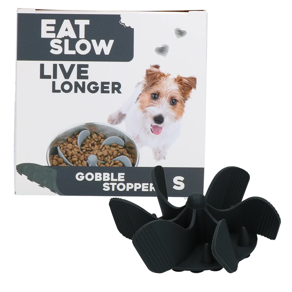 Inserție antiînfulecare pentru bolul câinelui, cu ventuze, gri S, diametru la bază 9,5 cm – Eat Slow Live Longer Gobble Stopper - imagine 1