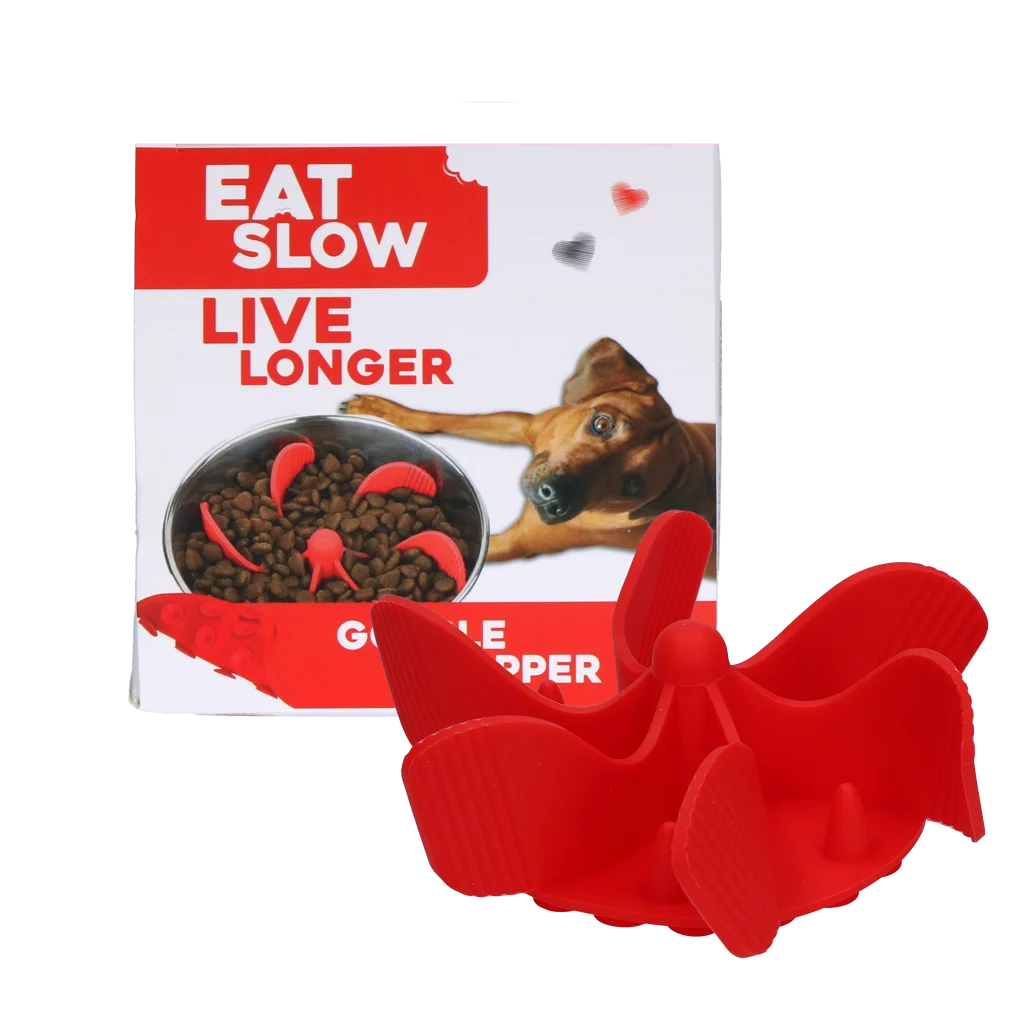 Insert cu ventuze pentru bolul de hrană al câinilor, roșu, M, diametrul bazei 11,5 cm – Eat Slow Live Longer Gobble Stopper - imagine 1