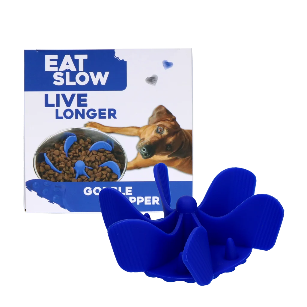 Insert antinghițire rapidă pentru bolul de hrană al câinilor, cu ventuze, albastru M, diametrul bazei 11,5 cm – Eat Slow Live Longer Gobble Stopper - imagine 1