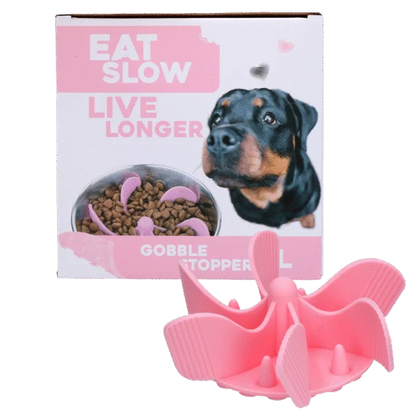 Accesoriu antiînfulecare pentru bolul câinelui, cu ventuze, roz L, diametrul bazei 14,5 cm – Eat Slow Live Longer Gobble Stopper