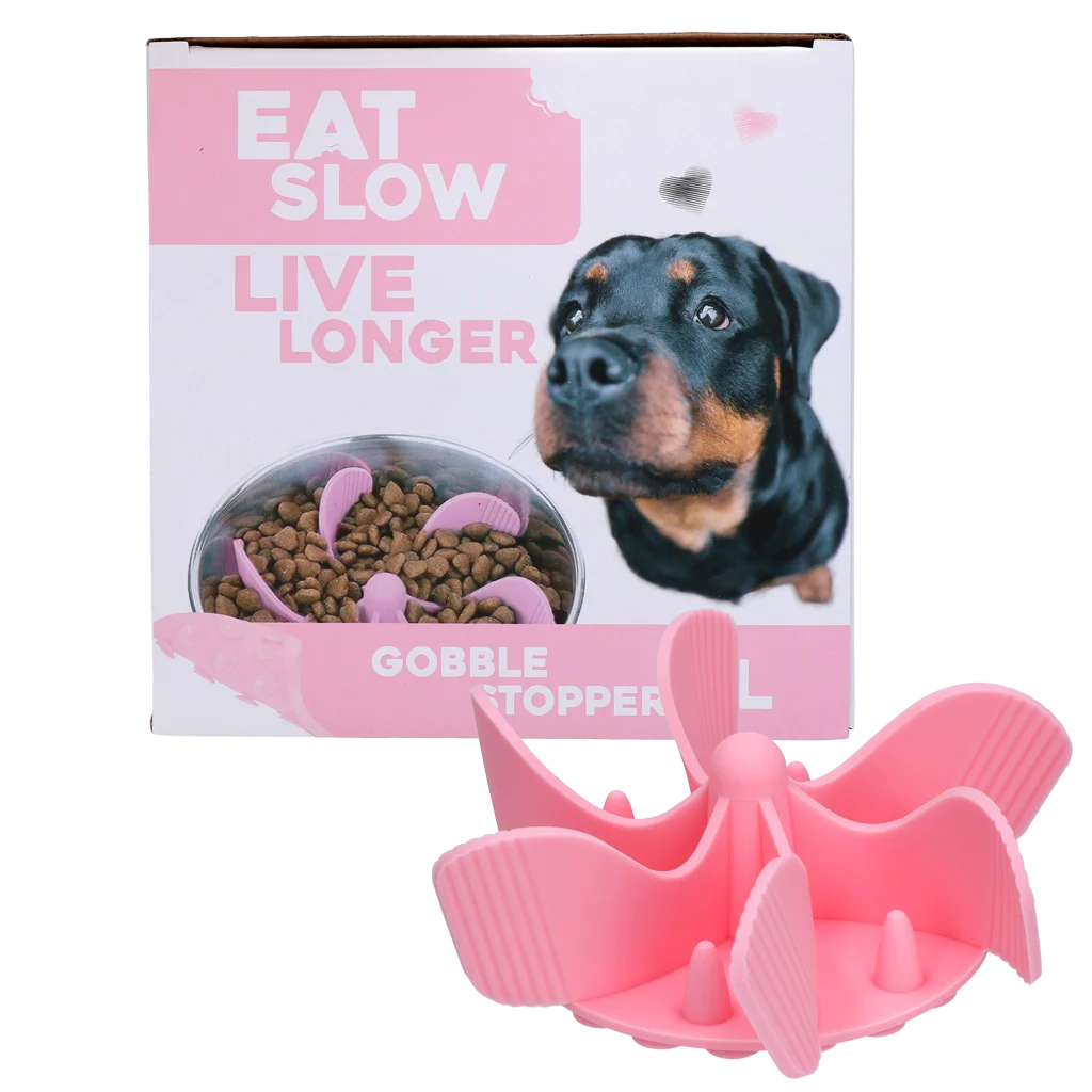 Accesoriu antiînfulecare pentru bolul câinelui, cu ventuze, roz L, diametrul bazei 14,5 cm – Eat Slow Live Longer Gobble Stopper - imagine 1