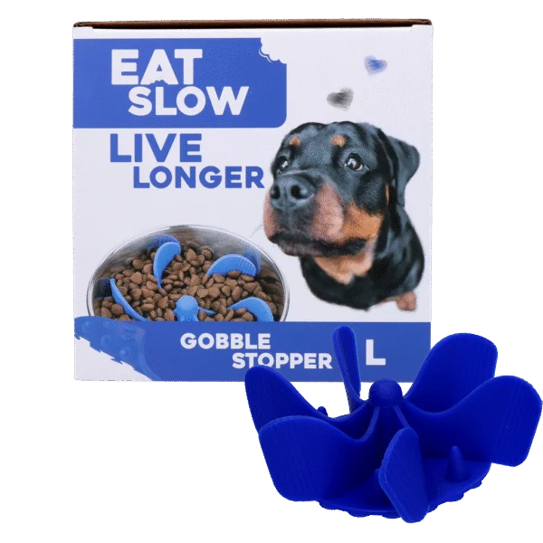 Accesoriu antiînfulecare pentru bolul câinelui, cu ventuze, albastru L, diametrul bazei 14,5 cm – Eat Slow Live Longer Gobble Stopper