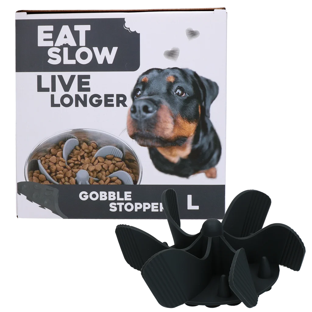 EATS065TR.png Accesoriu antiînfulecare pentru bol de hrană pentru câini, cu ventuze, gri L, diametrul bazei 14,5 cm – Eat Slow Live Longer Gobble Stopper - imagine 1