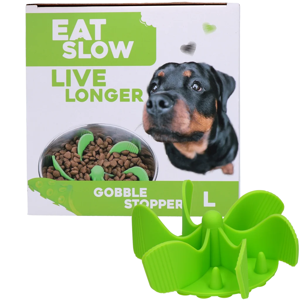 Inserție antiînghițire rapidă pentru bolul câinelui, cu ventuze, verde L, diametrul bazei 14,5 cm – Eat Slow Live Longer Gobble Stopper - imagine 1