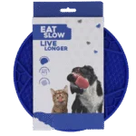 Covoraș de lins pentru câini, cu model de minge de fotbal și ventuze, Ø 22 cm, Albastru – Eat Slow Live Longer Lick Mat Soccer Ball