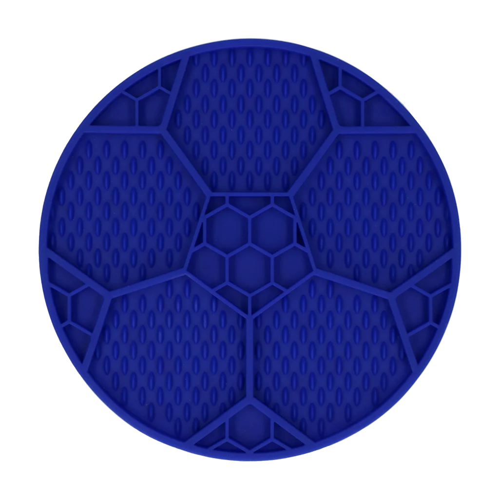Covoraș de lins pentru câini, cu model de minge de fotbal și ventuze, Ø 22 cm, Albastru – Eat Slow Live Longer Lick Mat Soccer Ball - imagine 2