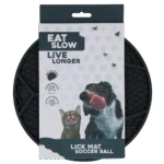 Covoraș de lins pentru câini cu model de minge de fotbal și ventuze, Ø 22 cm, Gri – Eat Slow Live Longer Lick Mat Soccer Ball