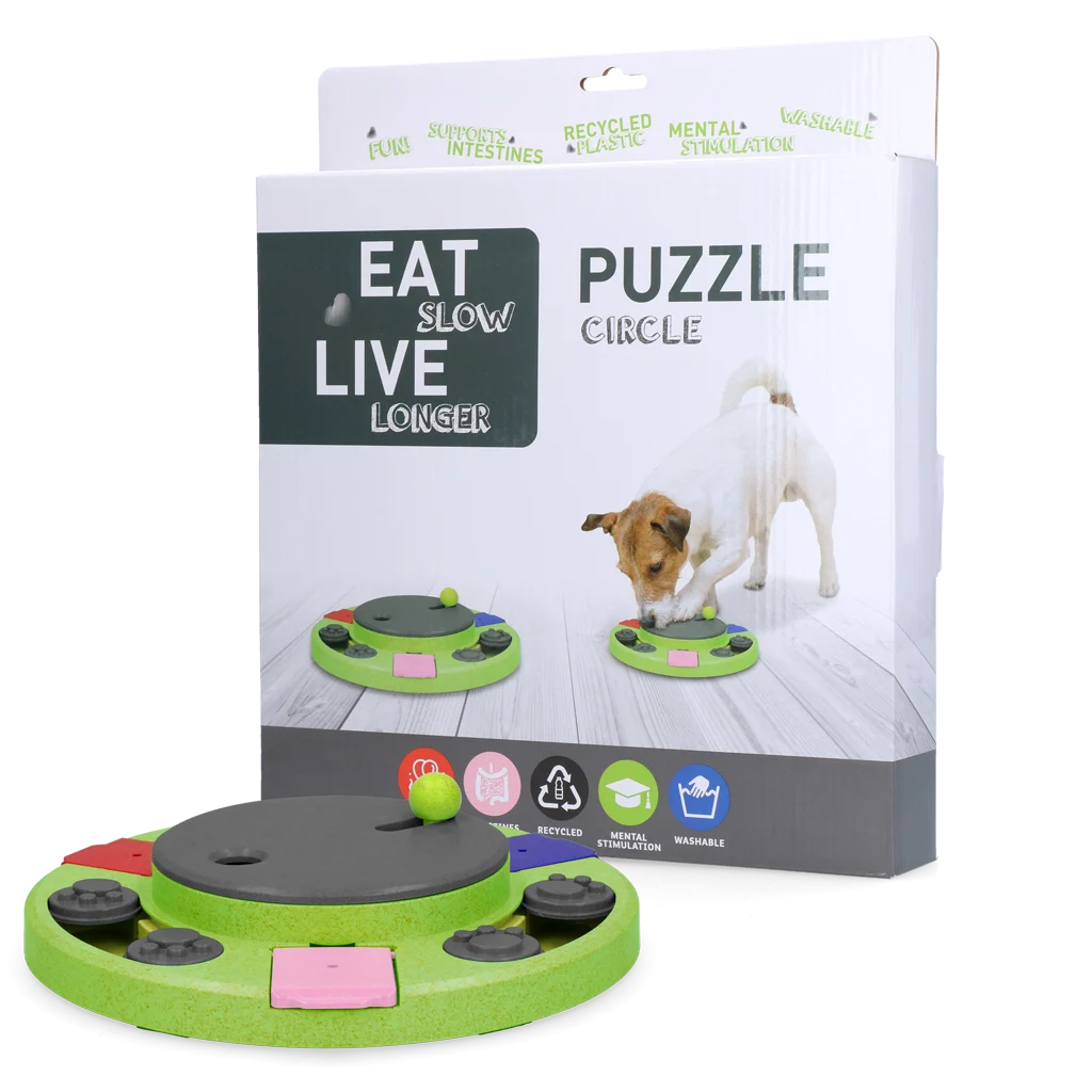 EATS070A.png Puzzle pentru câini pentru boabe și recompense, cu piciorușe antiderapante – Eat Slow Live Longer Puzzle Circle - imagine 1