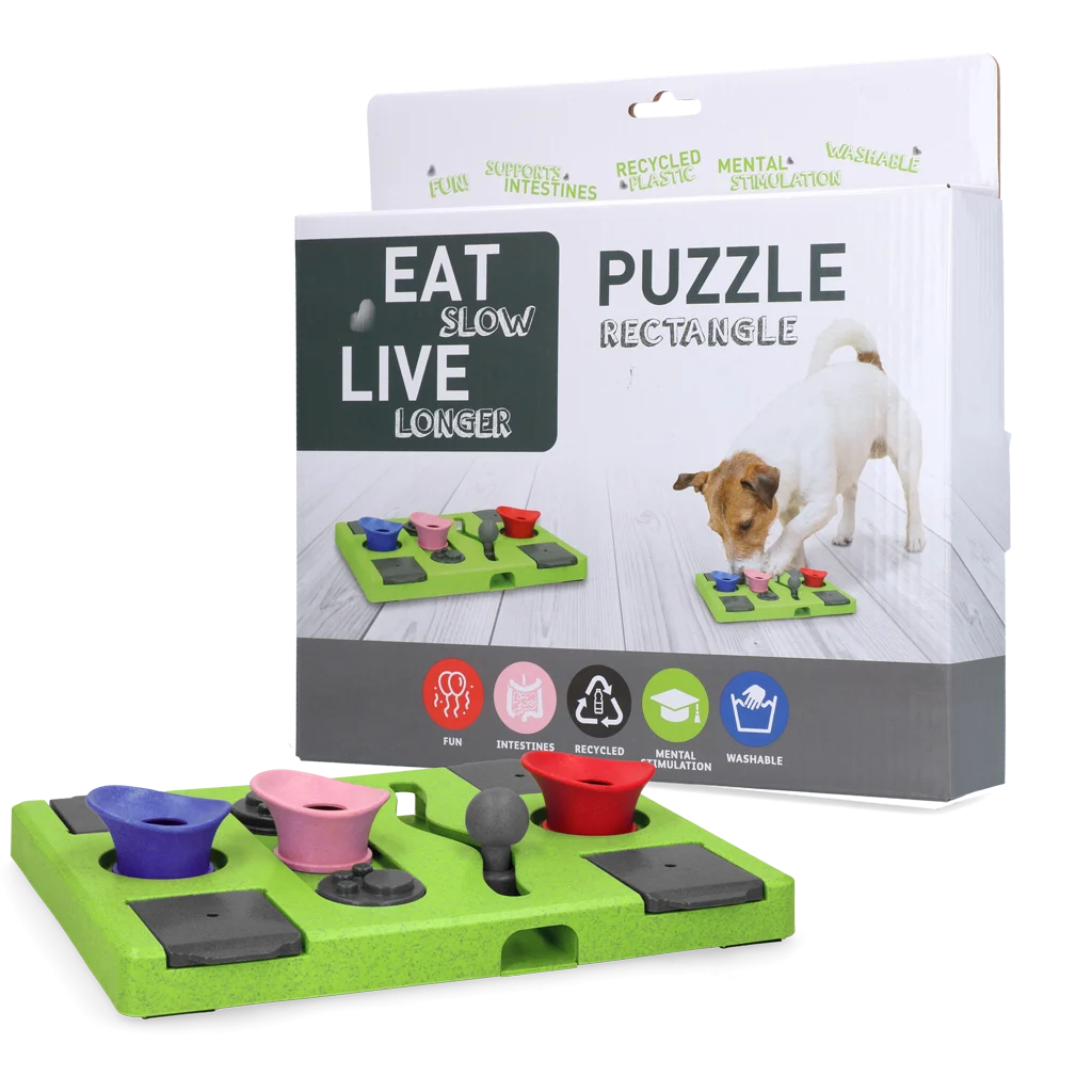EATS070B.png Puzzle pentru câini cu crochete și gustări, cu piciorușe antiderapante – Eat Slow Live Longer Puzzle Rectangle - imagine 1