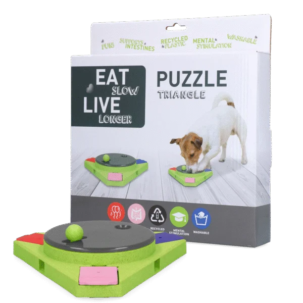 Puzzle interactiv pentru câini, pentru crochete și recompense – Eat Slow Live Longer Puzzle Triangle