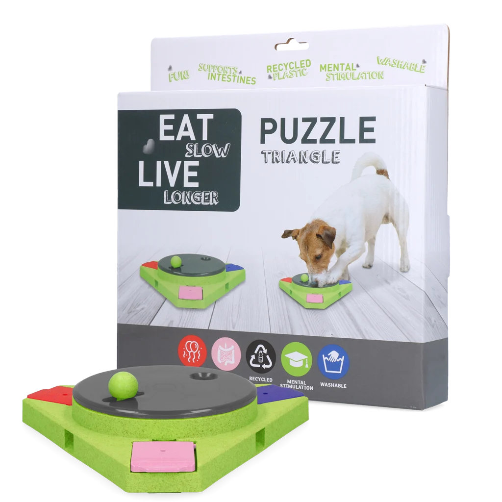 Puzzle interactiv pentru câini, pentru crochete și recompense – Eat Slow Live Longer Puzzle Triangle - imagine 1