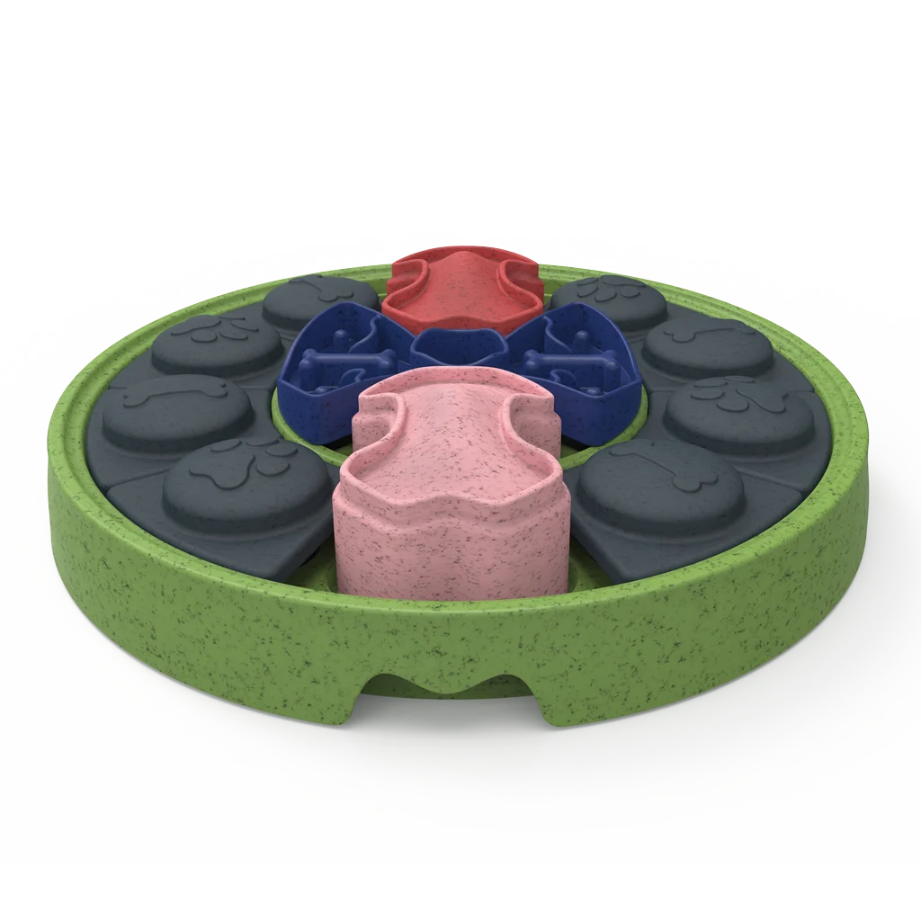 Puzzle pentru câini cu compartimente glisante, pentru crochete și gustări – Eat Slow Live Longer Puzzle Disc - imagine 2