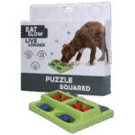 Puzzle interactiv pentru câini, pentru crochete și recompense, cu piciorușe antiderapante – Eat Slow Live Longer Puzzle Squared