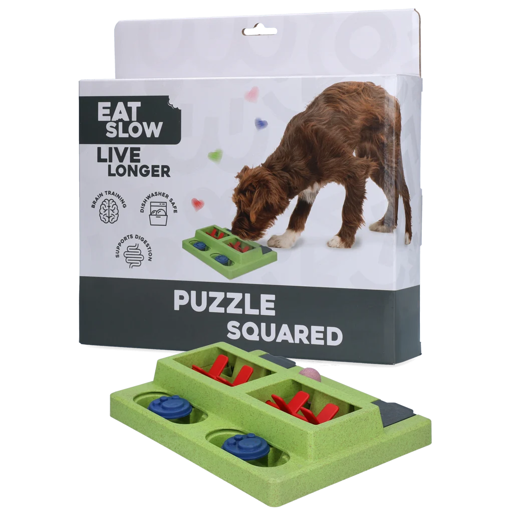 Puzzle interactiv pentru câini, pentru crochete și recompense, cu piciorușe antiderapante – Eat Slow Live Longer Puzzle Squared - imagine 1