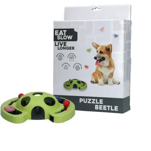 Puzzle pentru câini, pentru crochete și recompense, cu piciorușe antiderapante – Eat Slow Live Longer Puzzle Beetle