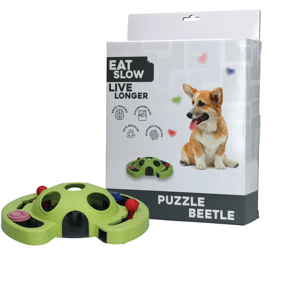 Puzzle pentru câini, pentru crochete și recompense, cu piciorușe antiderapante – Eat Slow Live Longer Puzzle Beetle - imagine 1