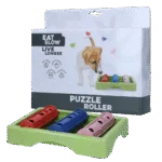 Puzzle pentru câini pentru crochete și recompense, cu piciorușe antiderapante – Eat Slow Live Longer Puzzle Roller