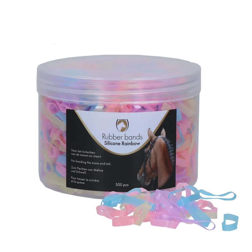 Elastice din silicon pentru împletit, 500 de bucăți, curcubeu – Excellent Horse Rubber Bands Silicone - imagine 1