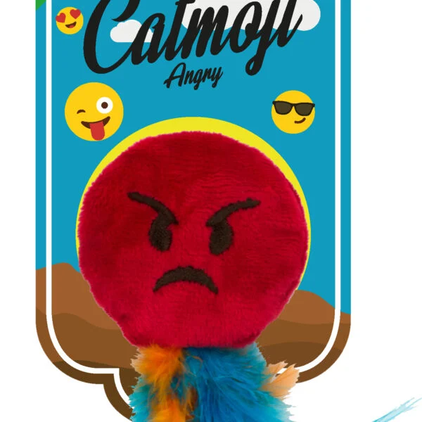 Jucărie emoji pentru pisici cu pene și MADNIP, ø 6 cm – Catmoji Angry