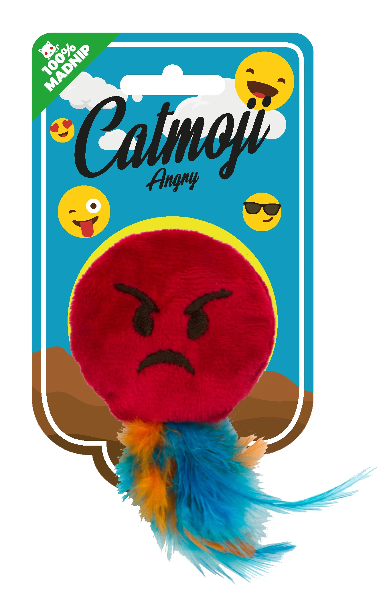 Jucărie emoji pentru pisici cu pene și MADNIP, ø 6 cm – Catmoji Angry - imagine 1