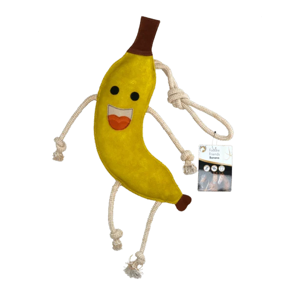 Jucărie de grajd pentru cai, din piele, cu umplutură din iută, banană, 40 x 12 x 5 cm – Excellent Horse Foodie Friends Banana