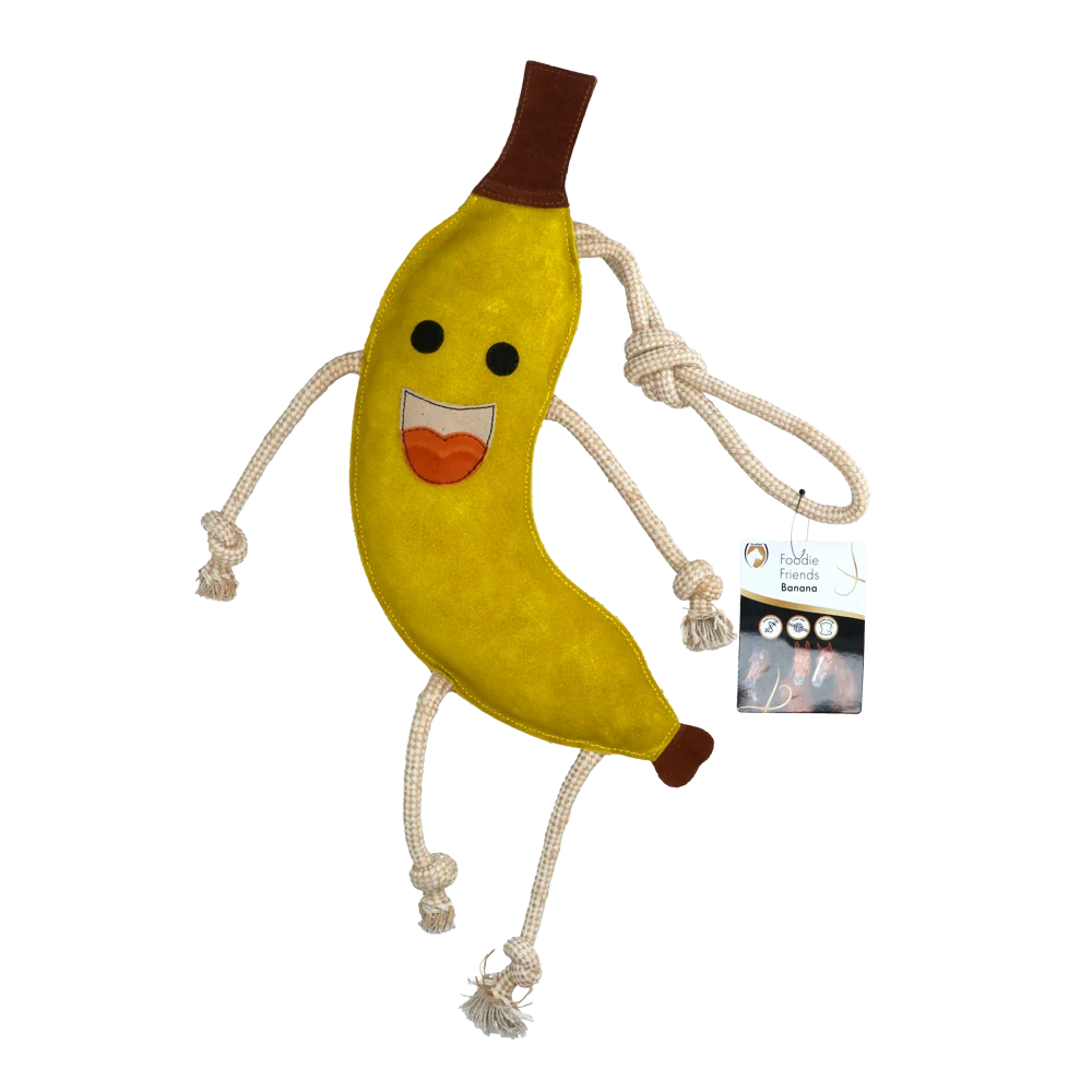 Jucărie de grajd pentru cai, din piele, cu umplutură din iută, banană, 40 x 12 x 5 cm – Excellent Horse Foodie Friends Banana - imagine 1