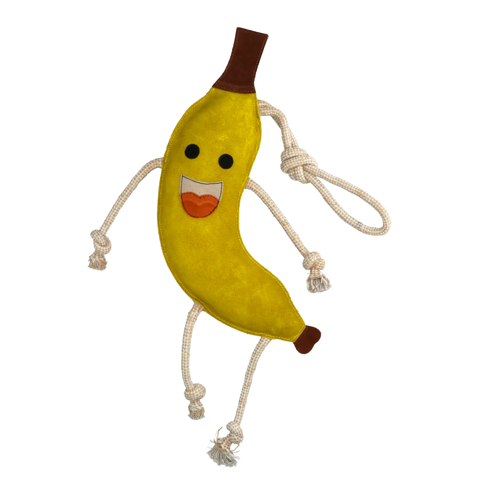 Jucărie de grajd pentru cai, din piele, cu umplutură din iută, banană, 40 x 12 x 5 cm – Excellent Horse Foodie Friends Banana - imagine 2