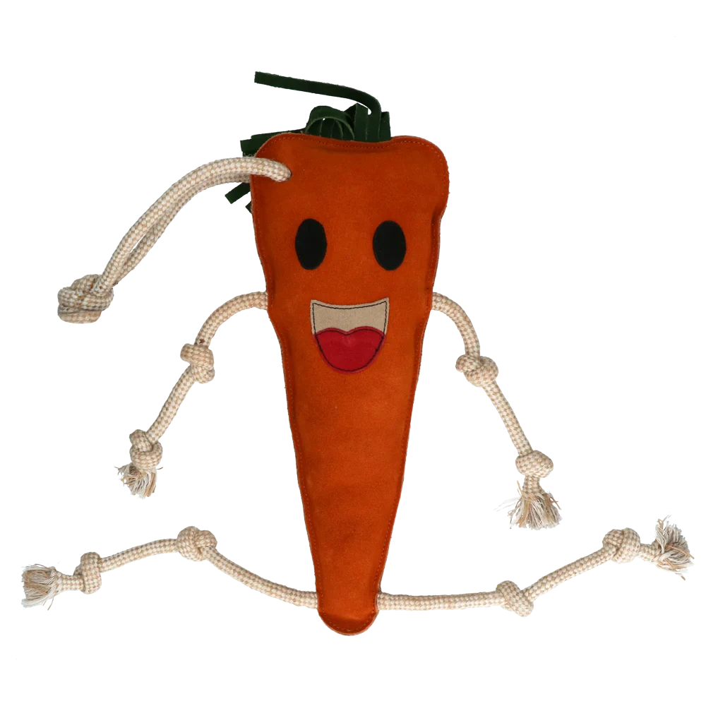 Jucărie de grajd pentru cai, din piele, cu umplutură din iută, morcov, 40 x 16 x 5 cm – Excellent Horse Foodie Friends Carrot - imagine 2