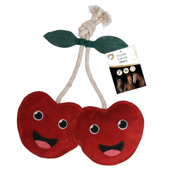 Jucărie din piele pentru cai, cu sunet foșnitor, Cireașă, 17 x 35 x 7 cm – Excellent Horse Foodie Friends Cherry