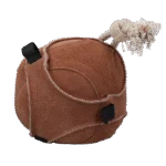Minge de joacă din piele întoarsă pentru cai, cu bucle pentru gustări, maro – Excellent Horse Fun Play Ball Suede