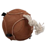 Minge de joacă din piele întoarsă pentru cai, cu bucle pentru gustări, maro – Excellent Horse Fun Play Ball Suede - imagine 2