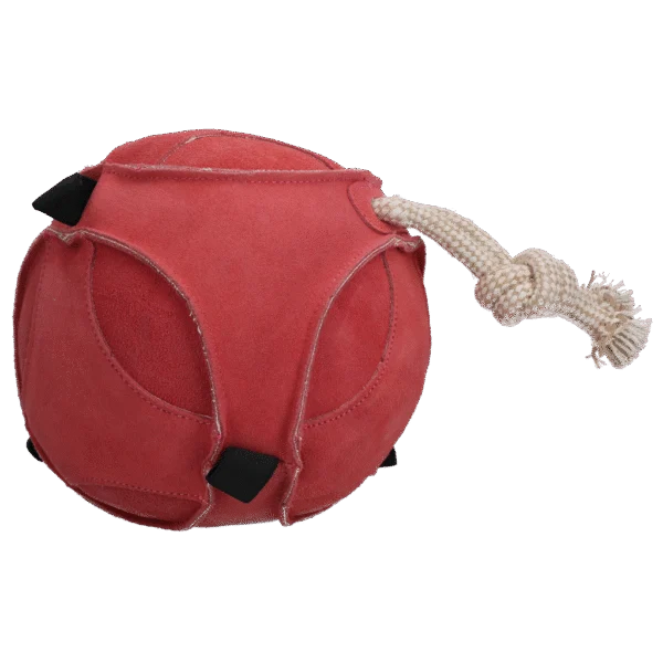 Minge de joacă din piele întoarsă pentru cai, cu bucle elastice, roz – Excellent Horse Fun Play Ball
