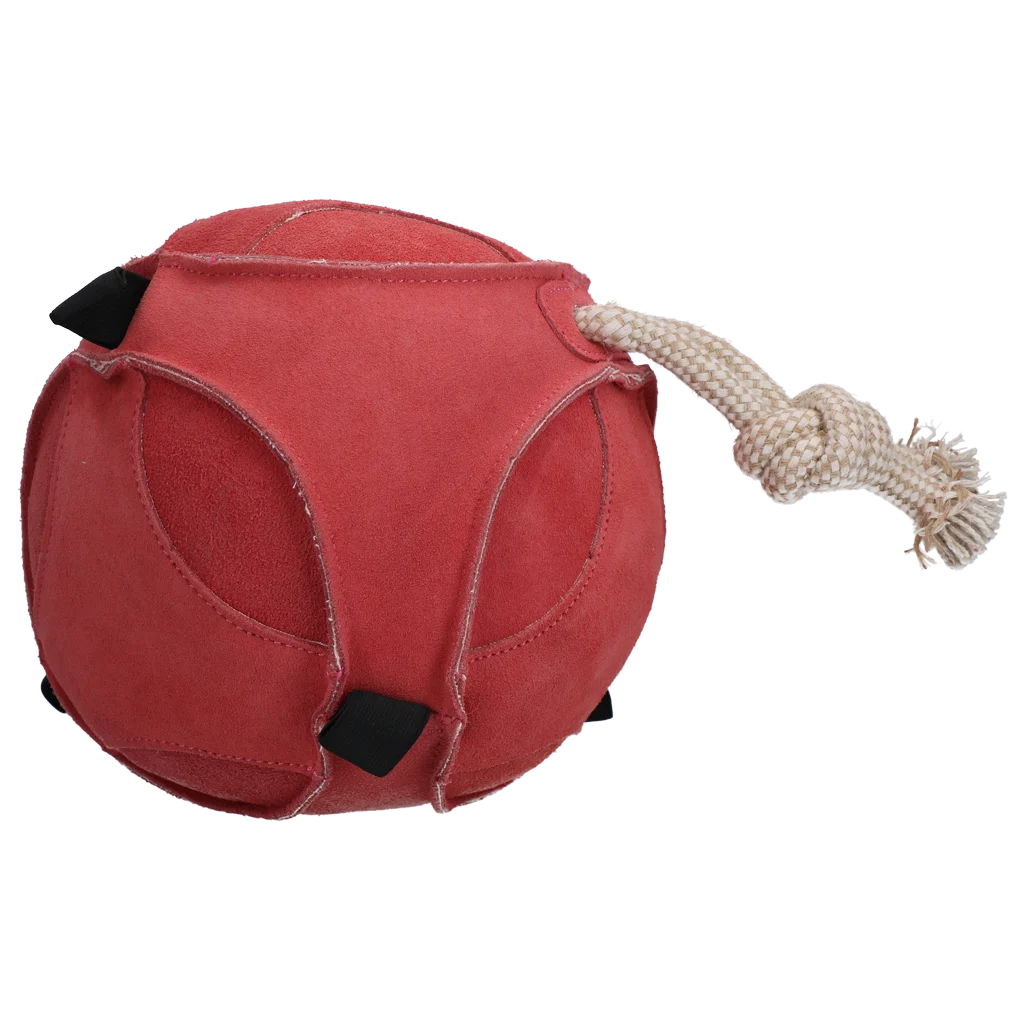 Minge de joacă din piele întoarsă pentru cai, cu bucle elastice, roz – Excellent Horse Fun Play Ball - imagine 1