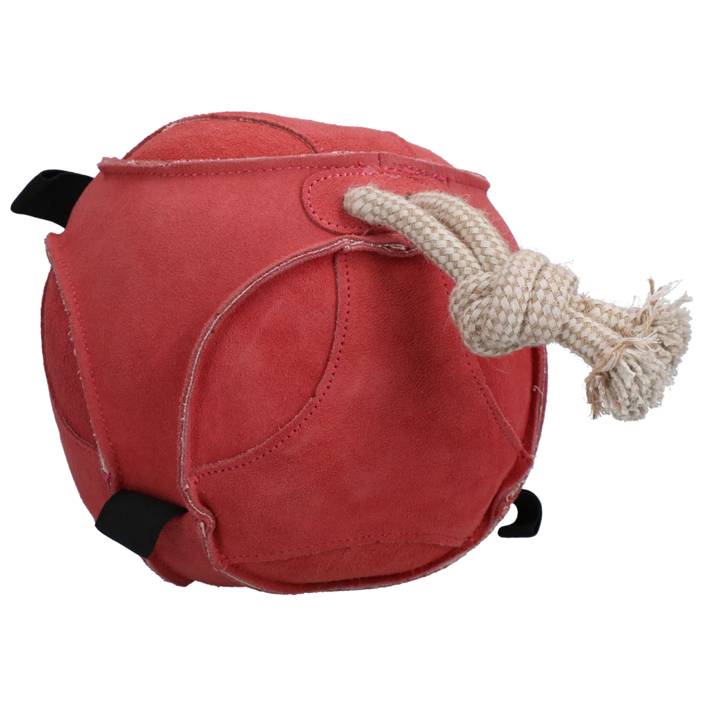 Minge de joacă din piele întoarsă pentru cai, cu bucle elastice, roz – Excellent Horse Fun Play Ball - imagine 2