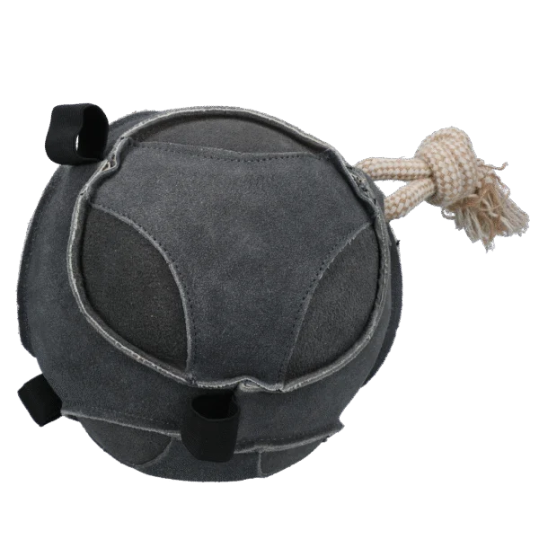 Minge de joacă pentru cai din piele întoarsă cu bucle elastice, gri – Excellent Horse Fun Play Ball