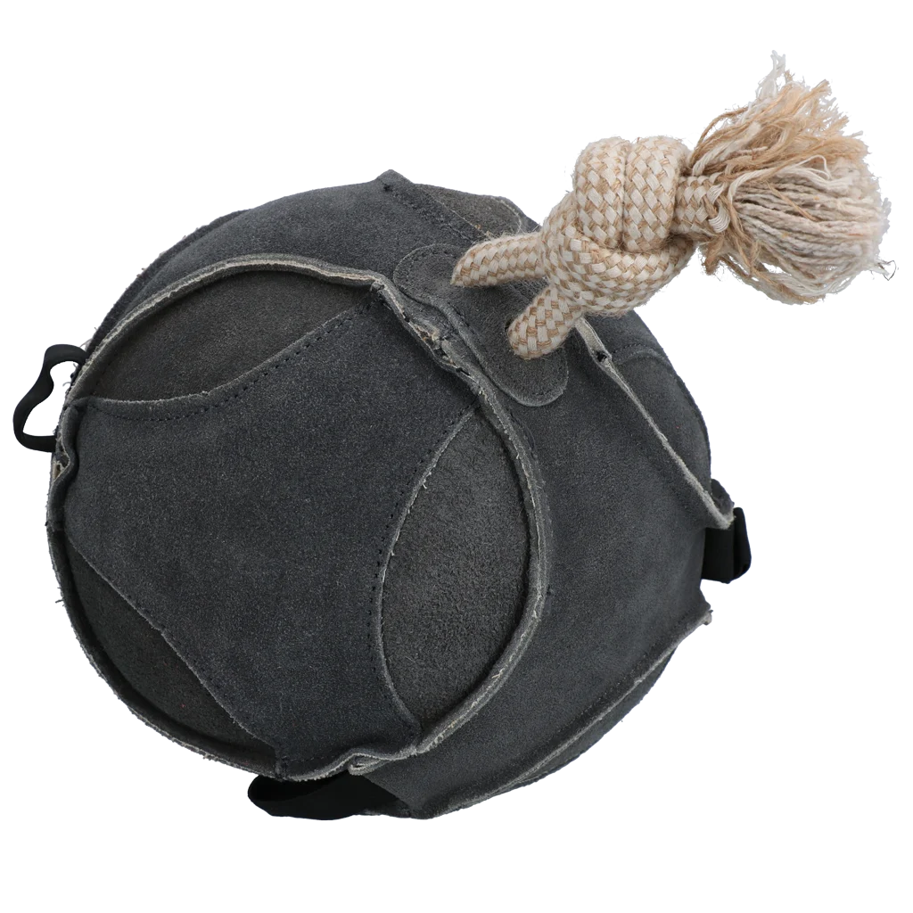 Minge de joacă pentru cai din piele întoarsă cu bucle elastice, gri – Excellent Horse Fun Play Ball - imagine 3