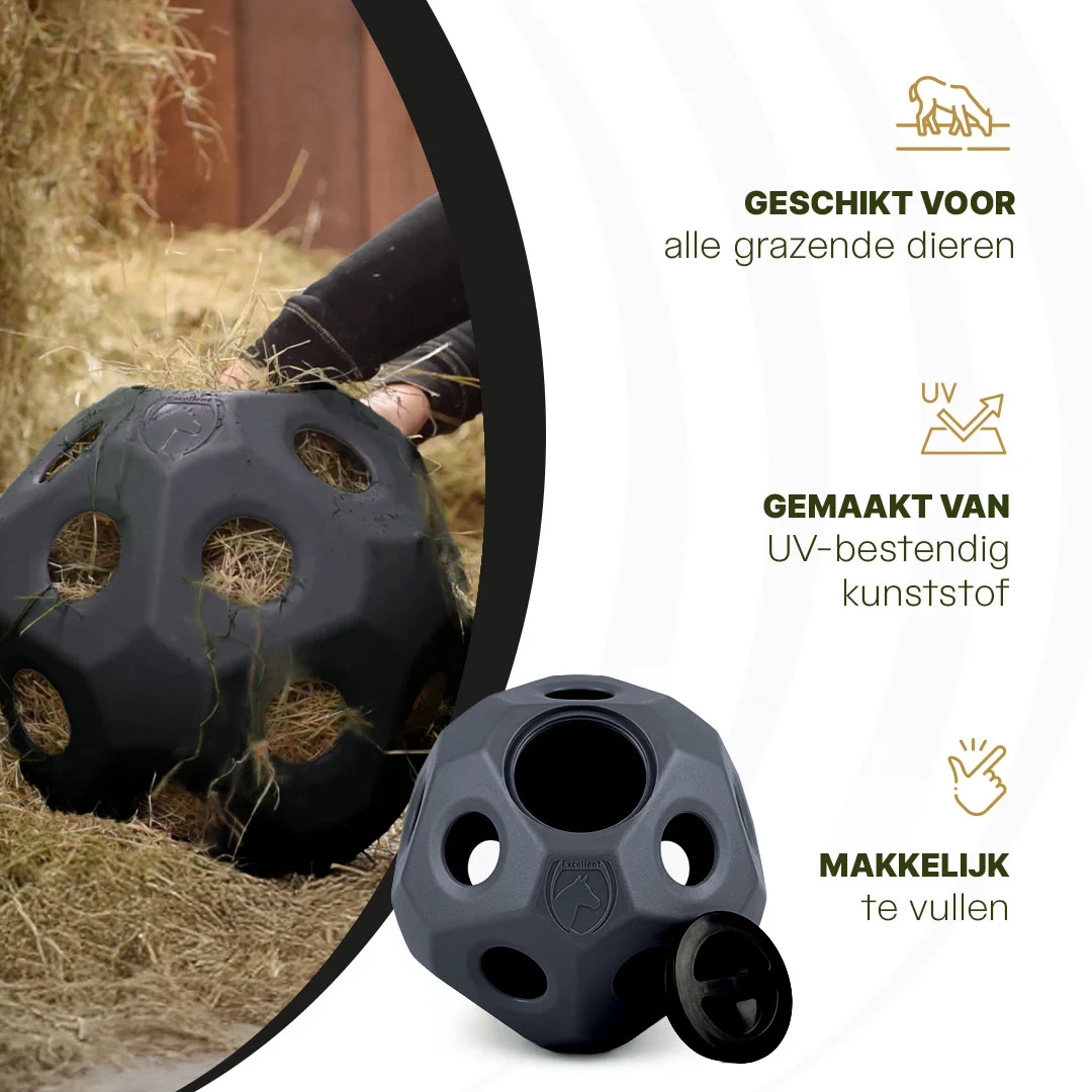 Minge de hrănire pentru cai cu orificii pentru hrană, neagră – Excellent Horse Feed & Play Ball - imagine 4