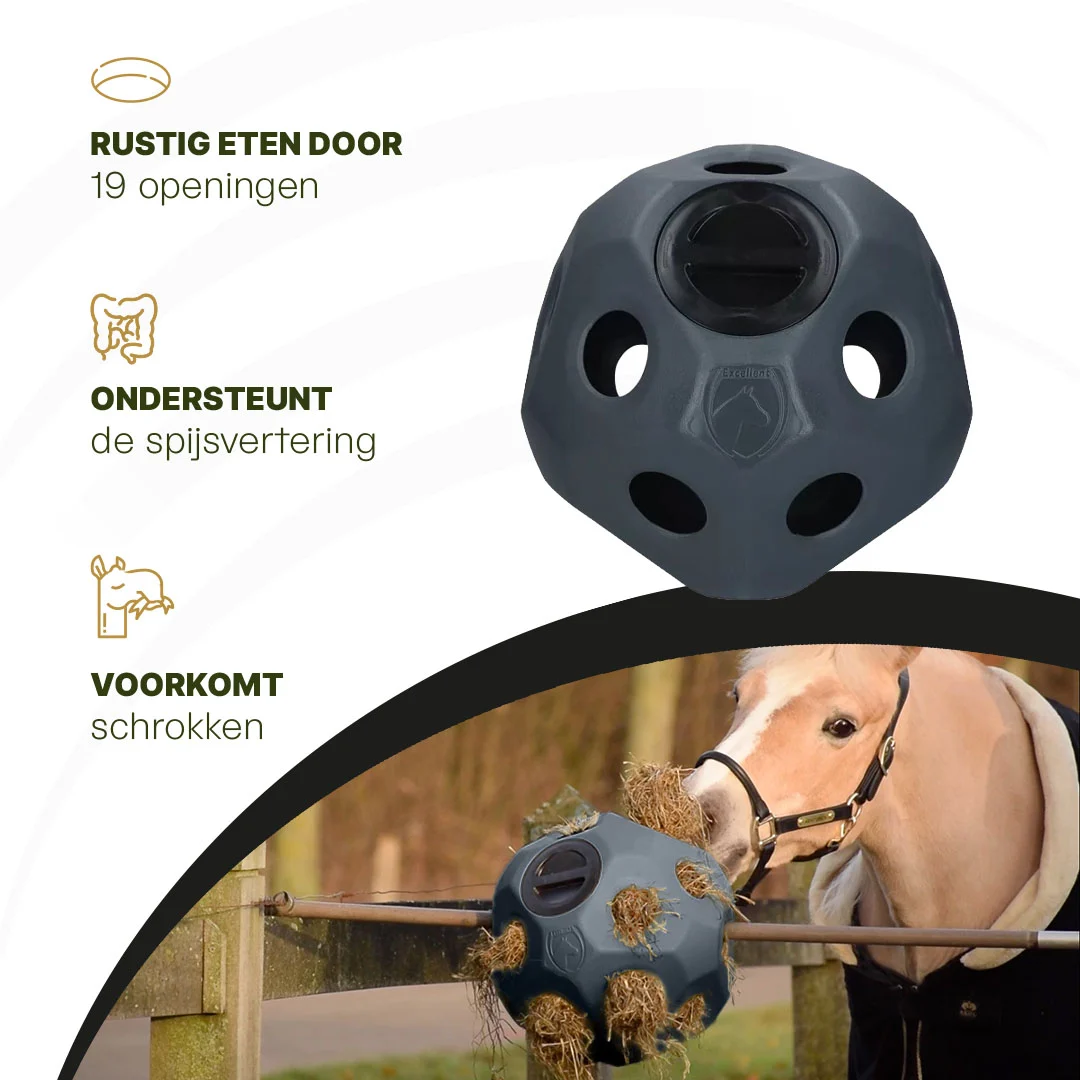 Minge de hrănire pentru cai cu orificii pentru hrană, neagră – Excellent Horse Feed & Play Ball - imagine 5
