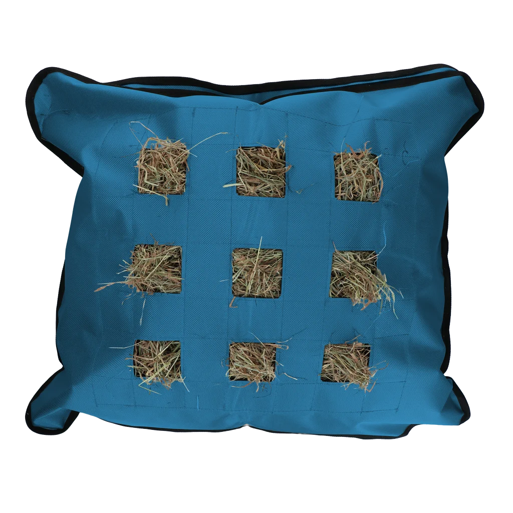 Sac de fân pentru cai, pătrat, albastru, 62 x 55 cm – Excellent Horse Hay Pillow Slow Feeder - imagine 1