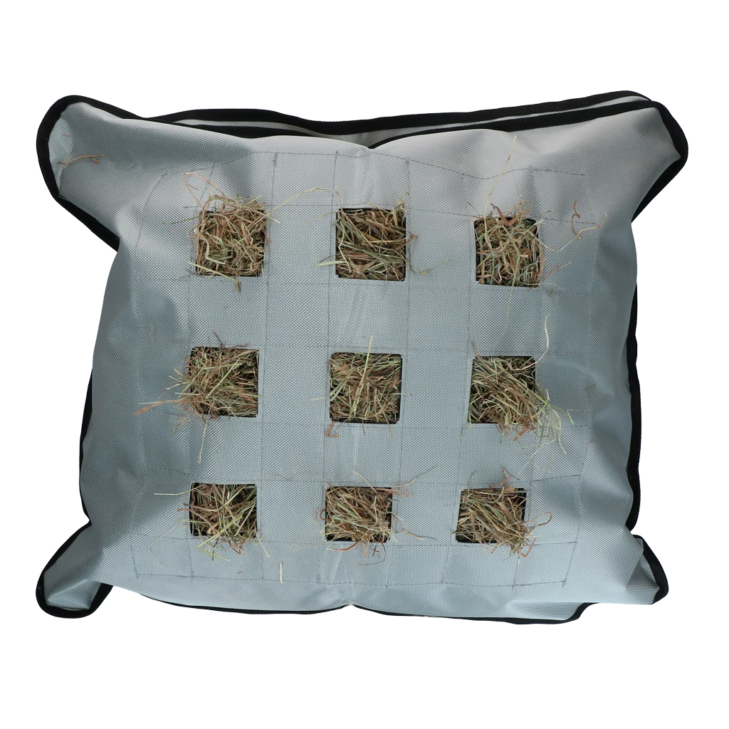 Sac pentru fân pentru cai, pătrat, gri, 62 x 55 cm – Excellent Horse Hay Pillow Slow Feeder - imagine 1