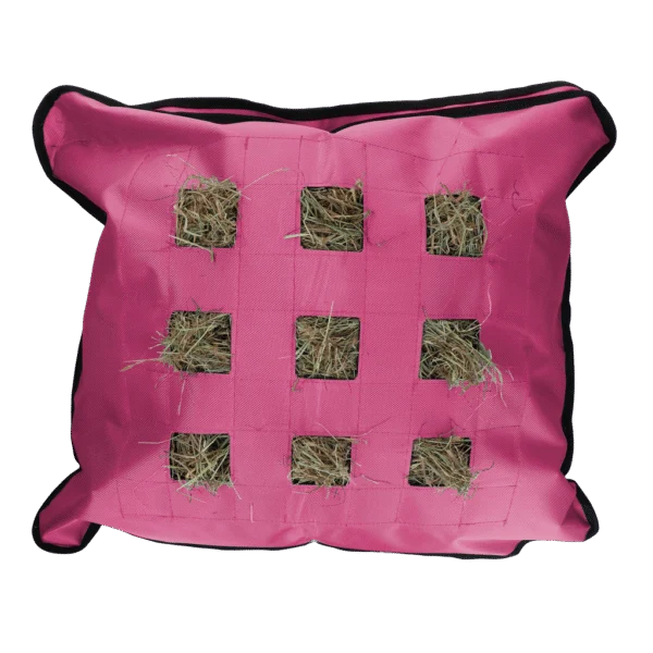 Sac pentru fân pentru cai, pătrat, roz, 62 x 55 cm – Excellent Horse Hay Pillow Slow Feeder