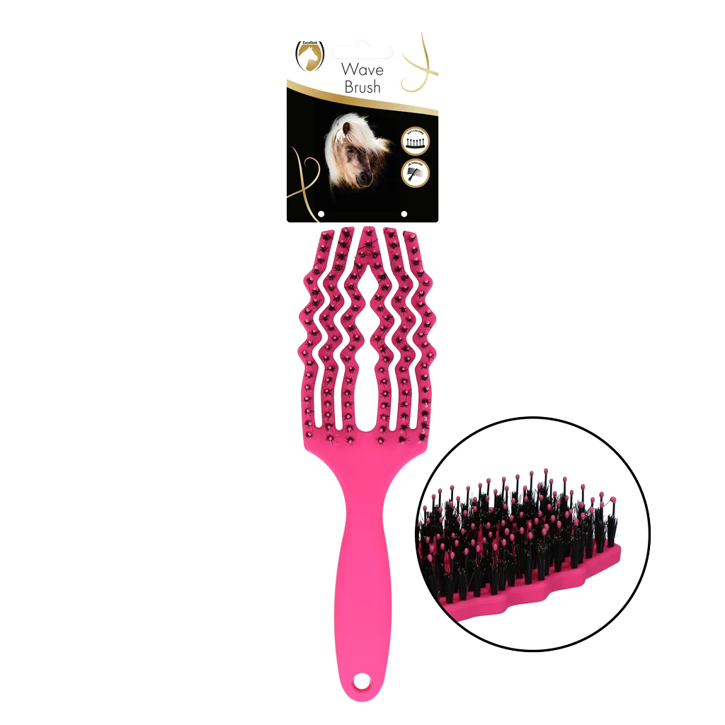 Perie pentru descurcarea coamei, cu peri de porc, roz – Excellent Horse Wave Brush - imagine 1