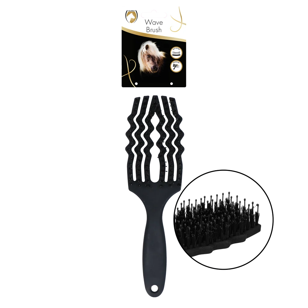 Perie pentru descurcarea coamei, cu peri de porc, neagră – Excellent Horse Wave Brush - imagine 1